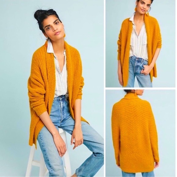 Anthropologie Sweaters - Anthropologie Sleeping on Snow Wool Alpaca Mustard Yellow Cardigan Sweater